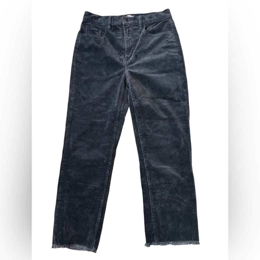 LOFT Classic straight leg boot cut raw hem Corduroy charcoal Pants 28/6
